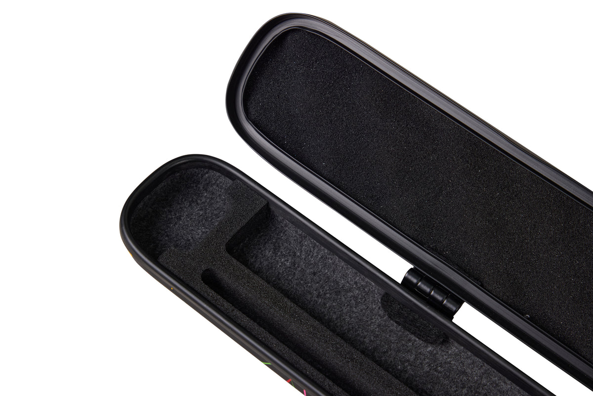 Lion carbon fibre black-and-white graffiti cue case, interior storage compartments